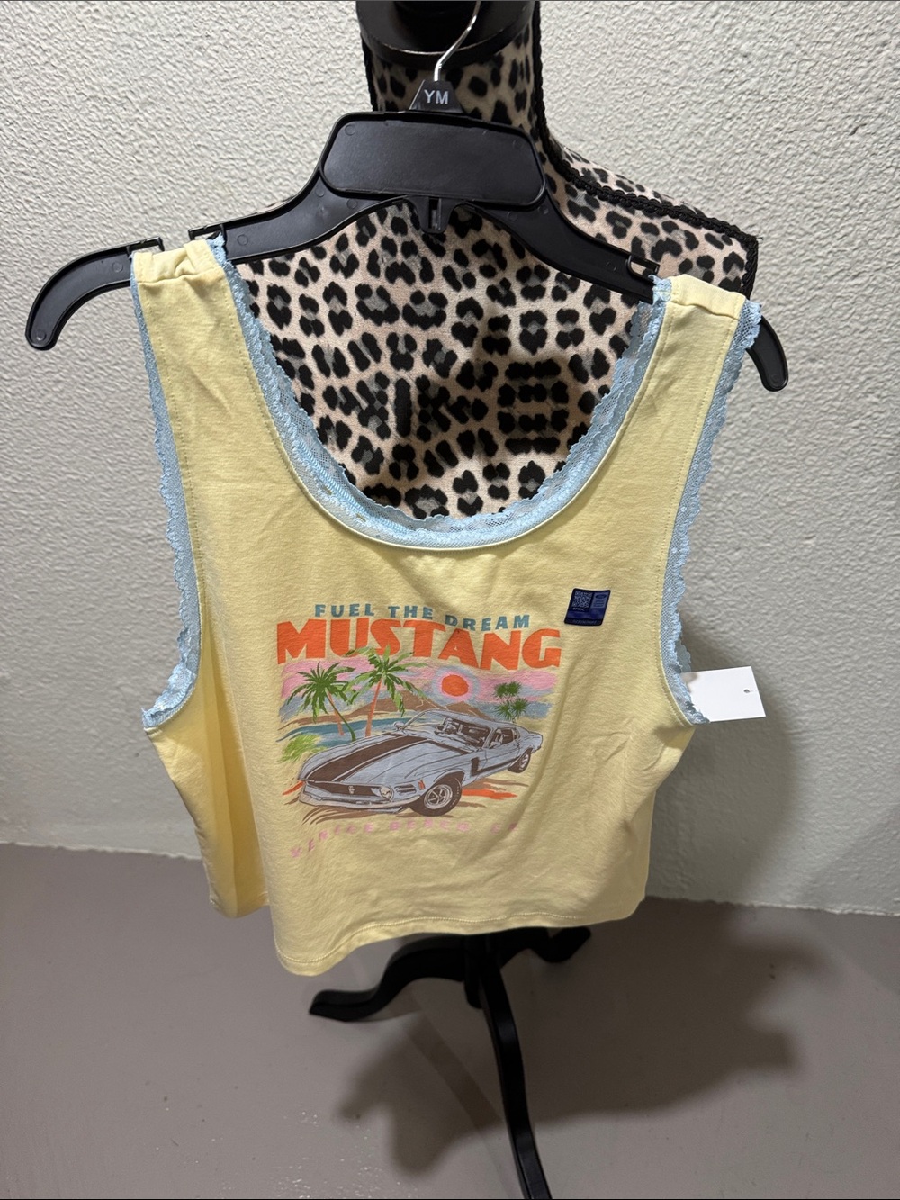 Ford Yellow Mustang Graphic Tank with Light Blue Lace Trim